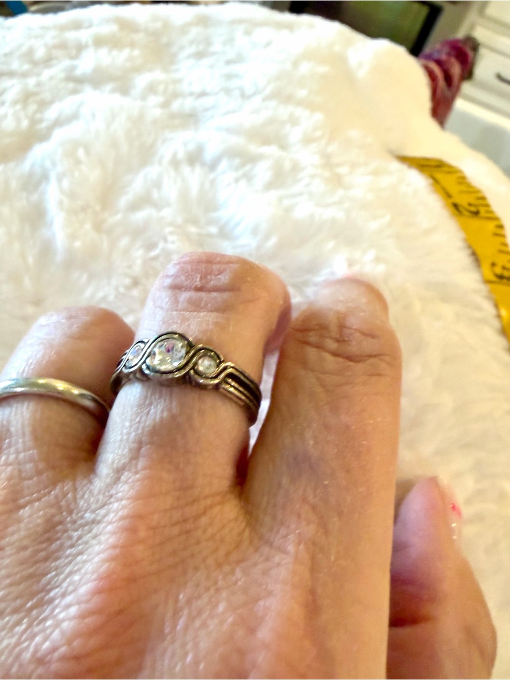 Silver Tone CZ Accent Stackable Ring - Elegant Three-Stone Design